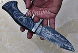9" inches HAND FORGED Fixed Blade Special Feather Damascus Steel Hunting Knife🖤🖤🖤 + leather sheath ZB Knives Store