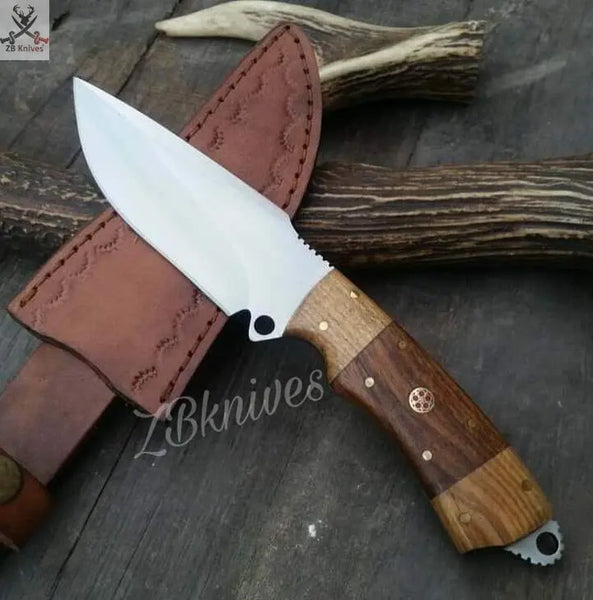 Premium 8" Custom Skinning Knife | J2 Steel | Hunter's Choice /Leather Sheath