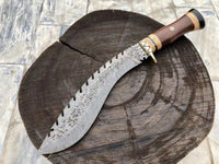 Full Tang Damascus Steel Gurkha Kukri with Rosewood, Olivewood, and Buffalo Horn Handle