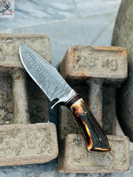 Fixed Blade Hunting Knives - Handmade Damascus Steel  & Antler Horn Handle 